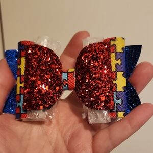 Glittery Autism Hair Bow (reposhed from April's Bow's & Things)